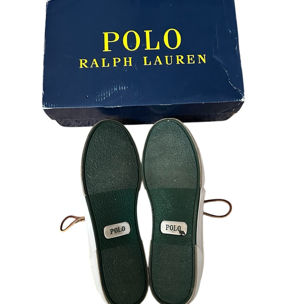 SOLD - Polo by Ralph Lauren White and Brown Sneakers with Canvas Body - Picture 4 of 5